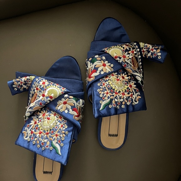 N21 No.21 slipper flats loafers blue embroidered kimono pattern - Picture 4 of 4